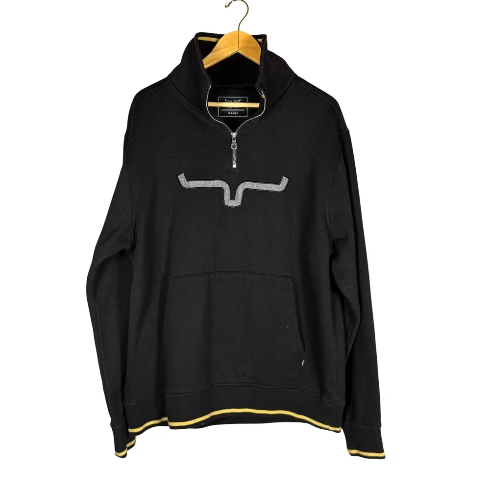Kimes Ranch Black Quarter Zip Pullover Longhorn Logo Sweatshirt Mens XL